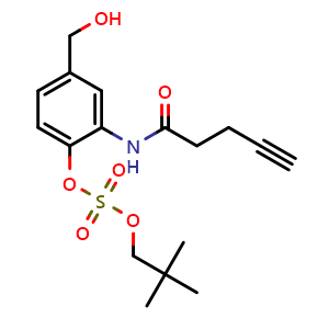 Chemical structure of 4-(Hydroxymethyl)-2-(pent-4-ynamido)phenyl neopentyl sulfate , CAS 2656438-32-1, AChemBlock AD268999