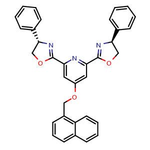 Chemical structure of (4S,4'S)-2,2'-(4-(Naphthalen-1-ylmethoxy)pyridine-2,6-diyl)bis(4-phenyl-4,5-dihydrooxazole) , CAS 2374783-84-1, AChemBlock AD269010