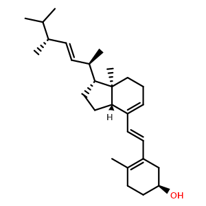 Chemical structure of (S)-3-((E)-2-((1R,3aR,7aR)-1-((2R,5R,E)-5,6-Dimethylhept-3-en-2-yl)-7a-methyl-2,3,3a,6,7,7a-hexahydro-1H-inden-4-yl)vinyl)-4-methylcyclohex-3-en-1-ol , CAS 115-61-7, AChemBlock AD269017