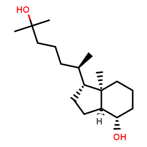 Chemical structure of (1R,3aS,4S,7aR)-1-((R)-6-Hydroxy-6-methylheptan-2-yl)-7a-methyloctahydro-1H-inden-4-ol , AChemBlock AD269031