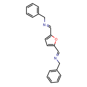 Chemical structure of (N,N'E,N,N'E)-N,N'-(Furan-2,5-diylbis(methanylylidene))bis(1-phenylmethanamine) , CAS 111864-37-0, AChemBlock AD269078