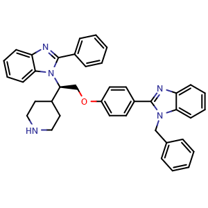 Chemical structure of 2-[4-[(2R)-2-(2-Phenyl-1H-benzimidazol-1-yl)-2-(4-piperidinyl)ethoxy]phenyl]-1-(phenylmethyl)-1H-benzimidazole , CAS 1565836-12-5, AChemBlock AD269081