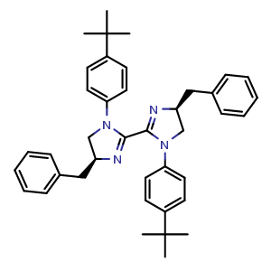 Chemical structure of (4S,4'S)-4,4'-Dibenzyl-1,1'-bis(4-(tert-butyl)phenyl)-4,4',5,5'-tetrahydro-1H,1'H-2,2'-biimidazole , AChemBlock AD269096