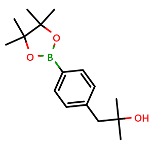 Chemical structure of 2-Methyl-1-(4-(4,4,5,5-tetramethyl-1,3,2-dioxaborolan-2-yl)phenyl)propan-2-ol , CAS 1310707-20-0, AChemBlock AD269112