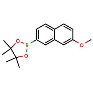 Chemical structure of 2-(7-Methoxynaphthalen-2-yl)-4,4,5,5-tetramethyl-1,3,2-dioxaborolane , CAS 627526-31-2, AChemBlock AD269116
