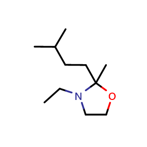Chemical structure of 3-Ethyl-2-methyl-2-(3-methylbutyl)-1,3-oxazolidine , CAS 143860-04-2, AChemBlock AD269125