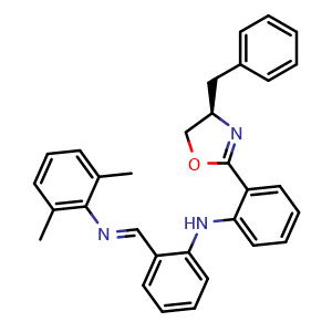 Chemical structure of (R,E)-N-(2-((2-(4-Benzyl-4,5-dihydrooxazol-2-yl)phenyl)amino)benzylidene)-2,6-dimethylaniline , AChemBlock AD269137