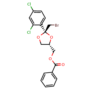 Chemical structure of rel-((2R,4S)-2-(bromomethyl)-2-(2,4-dichlorophenyl)-1,3-dioxolan-4-yl)methyl benzoate , CAS 61397-57-7, AChemBlock AD269175