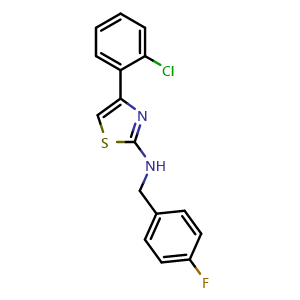 Chemical structure of 4-(2-Chlorophenyl)-N-[(4-fluorophenyl)methyl]-1,3-thiazol-2-amine , CAS 852388-96-6, AChemBlock AD269179