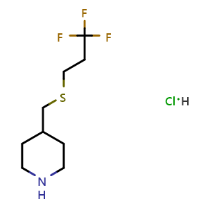 Chemical structure of 4-(((3,3,3-Trifluoropropyl)thio)methyl)piperidine hydrochloride , AChemBlock AD269236