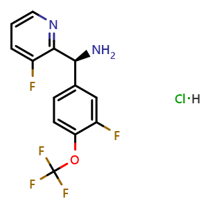 Chemical structure of (S)-(3-Fluoro-4-(trifluoromethoxy)phenyl)(3-fluoropyridin-2-yl)methanamine hydrochloride , CAS 1948281-24-0, AChemBlock AD269239