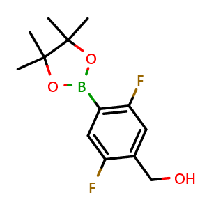 Chemical structure of (2,5-Difluoro-4-(4,4,5,5-tetramethyl-1,3,2-dioxaborolan-2-yl)phenyl)methanol , CAS 1817835-84-9, AChemBlock AD269251