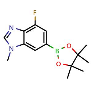 Chemical structure of 4-Fluoro-1-methyl-6-(4,4,5,5-tetramethyl-1,3,2-dioxaborolan-2-yl)-1H-benzo[d]imidazole , CAS 2260683-79-0, AChemBlock AD269261