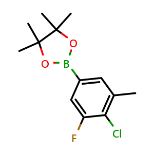 Chemical structure of 2-(4-Chloro-3-fluoro-5-methylphenyl)-4,4,5,5-tetramethyl-1,3,2-dioxaborolane , CAS 1641570-86-6, AChemBlock AD269262