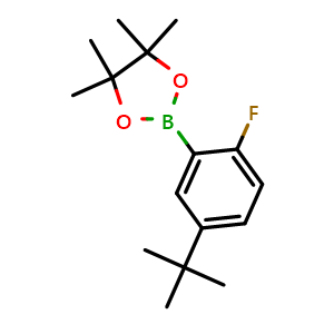 Chemical structure of 2-(5-(tert-Butyl)-2-fluorophenyl)-4,4,5,5-tetramethyl-1,3,2-dioxaborolane , CAS 2819649-88-0, AChemBlock AD269268