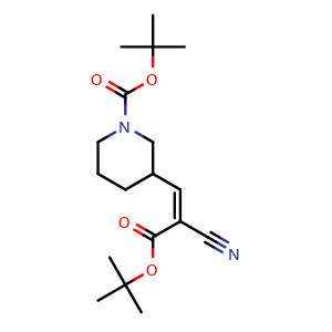 Chemical structure of (Z)-tert-Butyl 3-(3-tert-butoxy-2-cyano-3-oxoprop-1-enyl)piperidine-1-carboxylate , AChemBlock AD269294