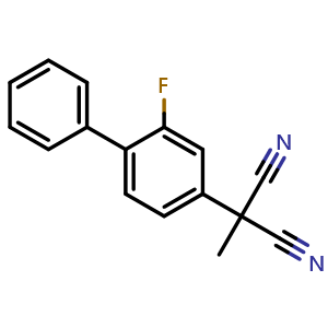 Chemical structure of 2-(2-Fluoro-[1,1'-biphenyl]-4-yl)-2-methylmalononitrile , AChemBlock AD269297