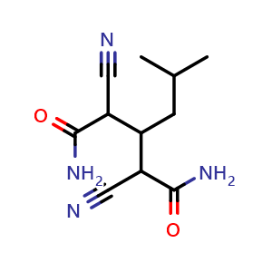 Chemical structure of 2,4-Dicyano-3-(2-methylpropyl)-pentanediamide , CAS 185815-56-9, AChemBlock AD269304