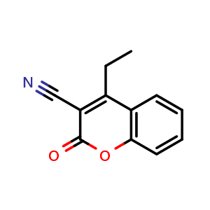 Chemical structure of 4-Ethyl-2-oxo-2H-chromene-3-carbonitrile , CAS 56394-35-5, AChemBlock AD269305