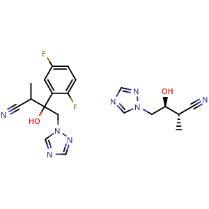 Chemical structure of 3-Hydroxy-2-methyl-4-(1H-1,2,4-triazol-1-yl)butanenitrile compound with (2S,3S)-3-(2,5-difluorophenyl)-3-hydroxy-2-methyl-4-(1H-1,2,4-triazol-1-yl)butanenitrile 1:1 , AChemBlock AD269308