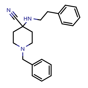 Chemical structure of 1-Benzyl-4-(phenethylamino)piperidine-4-carbonitrile , CAS 180386-30-5, AChemBlock AD269316