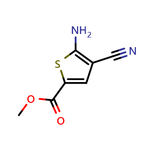 Chemical structure of Methyl 5-amino-4-cyanothiophene-2-carboxylate , CAS 98257-18-2, AChemBlock AD269319