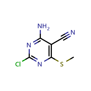 Chemical structure of 4-Amino-2-chloro-6-(methylthio)pyrimidine-5-carbonitrile , CAS 54356-38-6, AChemBlock AD269322