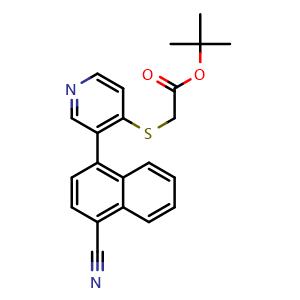 Chemical structure of tert-Butyl 2-((3-(4-cyanonaphthalen-1-yl)pyridin-4-yl)thio)acetate , AChemBlock AD269323