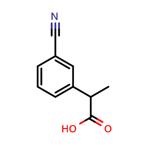 Chemical structure of Benzeneacetic acid, 3-cyano-alpha-methyl , CAS 1249725-52-7, AChemBlock AD269328