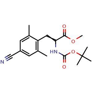 Chemical structure of Methyl 2-((tert-butoxycarbonyl)amino)-3-(4-cyano-2,6-dimethylphenyl)acrylate , CAS 2449352-68-3, AChemBlock AD269329