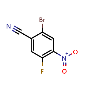 Chemical structure of 2-Bromo-5-fluoro-4-nitrobenzonitrile , CAS 1805190-12-8, AChemBlock AD269331