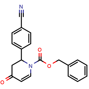 Chemical structure of Benzyl 2-(4-cyanophenyl)-4-oxo-3,4-dihydropyridine-1(2H)-carboxylate , CAS 1644667-44-6, AChemBlock AD269338