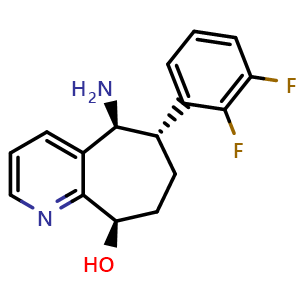 Chemical structure of (5S,6S,9R)-5-Amino-6-(2,3-difluorophenyl)-6,7,8,9-tetrahydro-5H-cyclohepta[b]pyridin-9-ol , CAS 1373116-05-2, AChemBlock AD269367