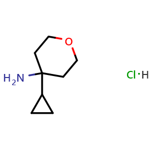 Chemical structure of 4-Cyclopropyltetrahydro-2H-pyran-4-amine hydrochloride , CAS 1797074-36-2, AChemBlock AD269381