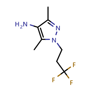 Chemical structure of 3,5-Dimethyl-1-(3,3,3-trifluoropropyl)-1h-pyrazol-4-amine , CAS 1344332-32-6, AChemBlock AD269385