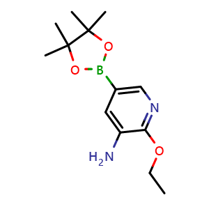 Chemical structure of 2-Ethoxy-5-(4,4,5,5-tetramethyl-1,3,2-dioxaborolan-2-yl)pyridin-3-amine , CAS 2194550-41-7, AChemBlock AD269391