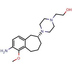Chemical structure of 4-[(6R)-2-Amino-6,7,8,9-tetrahydro-1-methoxy-5H-benzocyclohepten-6-yl]-1-piperazineethanol , CAS 1454651-65-0, AChemBlock AD269399