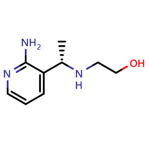 Chemical structure of (S)-2-((1-(2-Aminopyridin-3-yl)ethyl)amino)ethan-1-ol , CAS 2850325-27-6, AChemBlock AD269417
