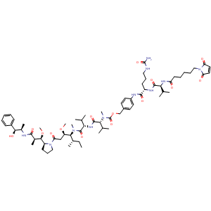 4-((S)-2-((S)-2-(6-(2,5-Dioxo-2,5-dihydro-1H-pyrrol-1-yl)hexanamido)-3-methylbutanamido)-5-ureidopentanamido)benzyl ((R)-1-(((S)-1-(((3R,4S,5S)-1-((S)-2-((1R,2R)-3-(((1S,2R)-1-hydroxy-1-phenylpropan-2-yl)amino)-1-methoxy-2-methyl-3-oxopropyl)pyrrolid..