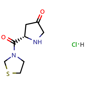 Chemical structure of (S)-5-(Thiazolidine-3-carbonyl)pyrrolidin-3-one hydrochloride , AChemBlock AD269471