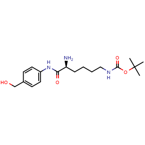 Chemical structure of tert-Butyl (S)-(5-amino-6-((4-(hydroxymethyl)phenyl)amino)-6-oxohexyl)carbamate , AChemBlock AD269476