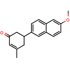 Chemical structure of 5-(6-Methoxynaphthalen-2-yl)-3-methylcyclohex-2-enone , CAS 343272-51-5, AChemBlock AD269530