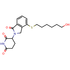 Chemical structure of 3-(4-((6-Hydroxyhexyl)thio)-1-oxoisoindolin-2-yl)piperidine-2,6-dione , AChemBlock AD269533