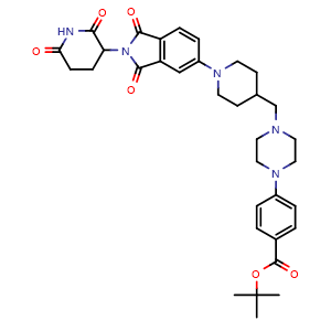 Chemical structure of tert-Butyl 4-(4-((1-(2-(2,6-dioxopiperidin-3-yl)-1,3-dioxoisoindolin-5-yl)piperidin-4-yl)methyl)piperazin-1-yl)benzoate , AChemBlock AD269538