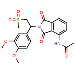 Chemical structure of N-(2-(1-(3,4-Dimethoxyphenyl)-2-(methylsulfonyl)ethyl)-1,3-dioxoisoindolin-4-yl)acetamide , AChemBlock AD269553