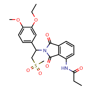 Chemical structure of N-(2-(1-(3-Ethoxy-4-methoxyphenyl)-2-(methylsulfonyl)ethyl)-1,3-dioxoisoindolin-4-yl)propionamide , AChemBlock AD269555