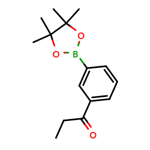 Chemical structure of 1-(3-(4,4,5,5-Tetramethyl-1,3,2-dioxaborolan-2-yl)phenyl)propan-1-one , CAS 2126952-65-4, AChemBlock AD269580