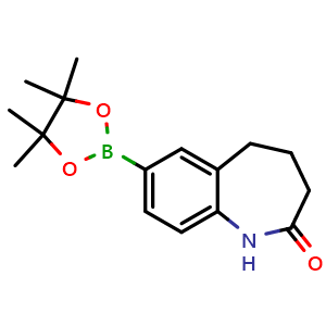 Chemical structure of 7-(4,4,5,5-Tetramethyl-1,3,2-dioxaborolan-2-yl)-4,5-dihydro-1H-benzo[b]azepin-2(3H)-one , CAS 1312005-59-6, AChemBlock AD269588
