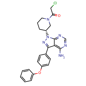 Chemical structure of (R)-1-(3-(4-Amino-3-(4-phenoxyphenyl)-1H-pyrazolo[3,4-d]pyrimidin-1-yl)piperidin-1-yl)-2-chloroethanone , CAS 2444702-76-3, AChemBlock AD269597