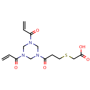 Chemical structure of 2-((3-(3,5-Diacryloyl-1,3,5-triazinan-1-yl)-3-oxopropyl)thio)acetic acid , CAS 1708096-33-6, AChemBlock AD269603